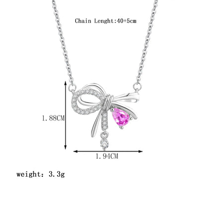 Elegant Simple Style Butterfly Bow Knot Sterling Silver Plating Inlay Zircon Silver Plated Necklace