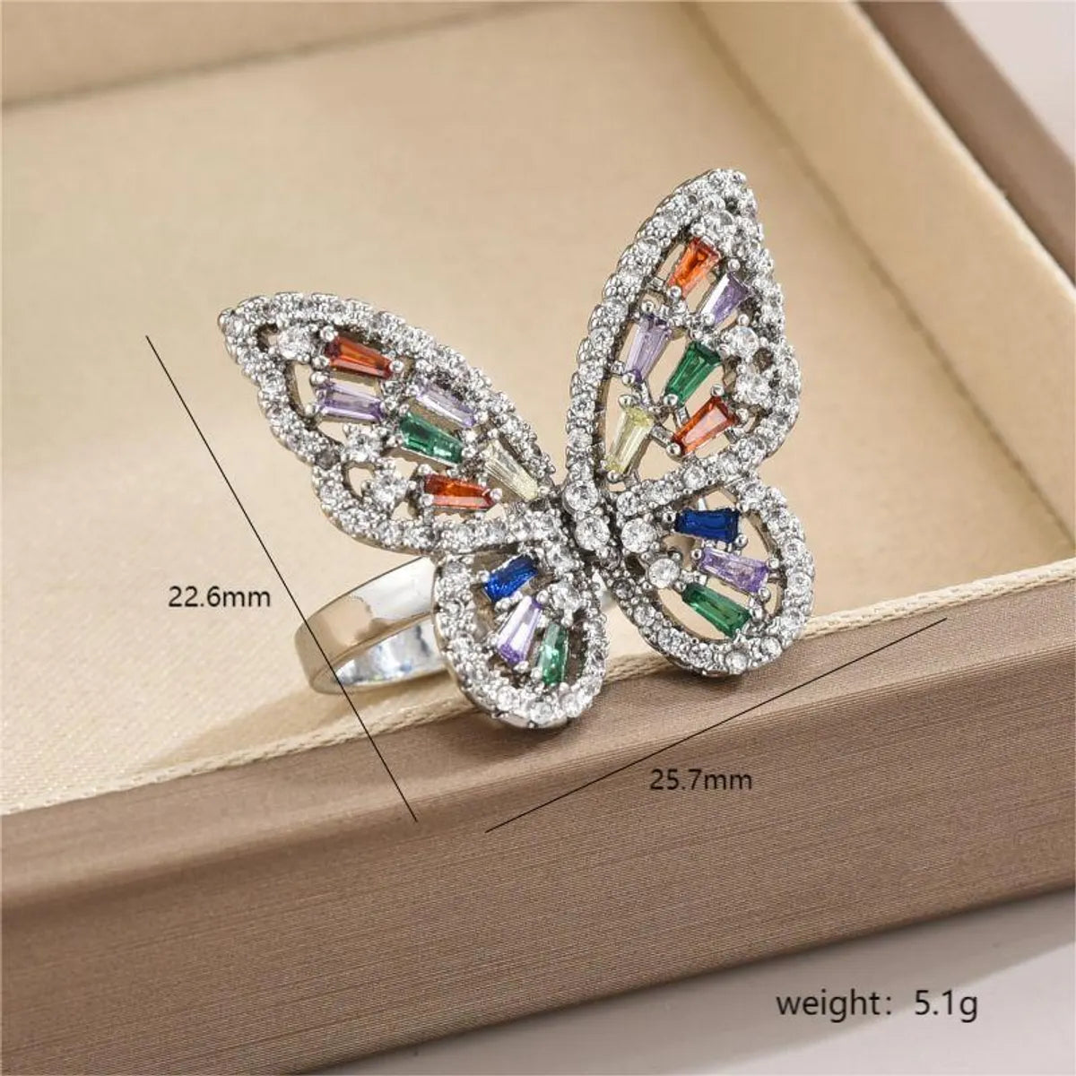 Elegant Simple Style Butterfly Copper Plating Inlay Zircon White Gold Plated Open Rings