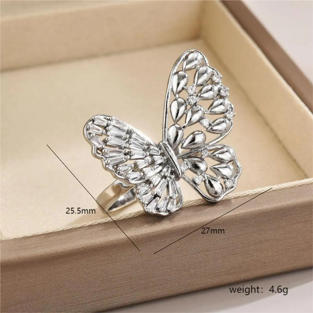 Elegant Simple Style Butterfly Copper Plating Inlay Zircon White Gold Plated Open Rings