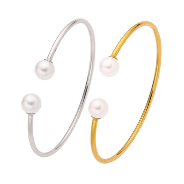 Elegant Simple Style C Shape Stainless Steel Titanium Steel Plating Inlay Artificial Pearls 18k Gold Plated Bangle