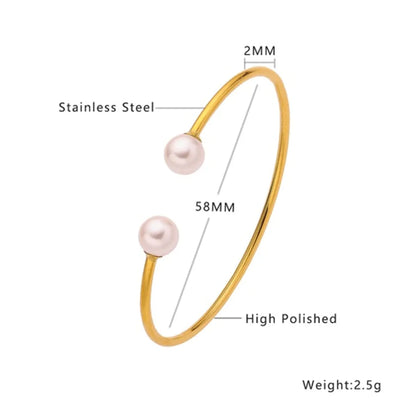 Elegant Simple Style C Shape Stainless Steel Titanium Steel Plating Inlay Artificial Pearls 18k Gold Plated Bangle