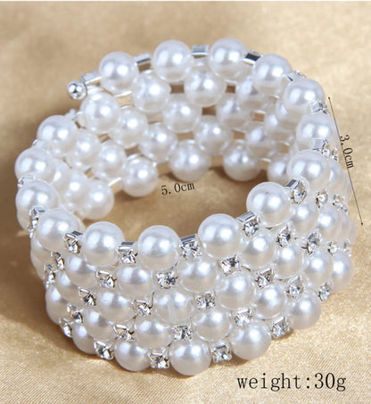 Elegant Simple Style Circle Imitation Pearl Ferroalloy Beaded Inlay Rhinestones Women's Bangle