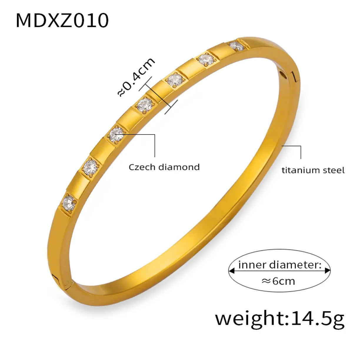 Elegant Simple Style Circle Round 18K Gold Plated Rhinestones Rhinestone Titanium Steel Wholesale Bangle