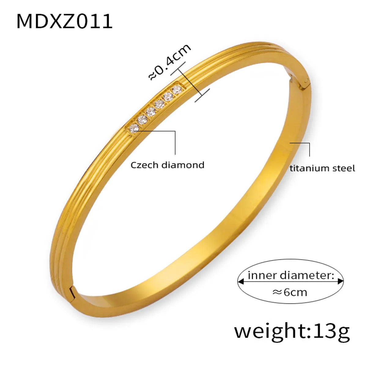 Elegant Simple Style Circle Round 18K Gold Plated Rhinestones Rhinestone Titanium Steel Wholesale Bangle