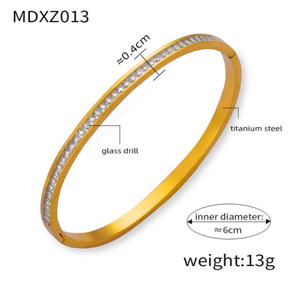 Elegant Simple Style Circle Round 18K Gold Plated Rhinestones Rhinestone Titanium Steel Wholesale Bangle