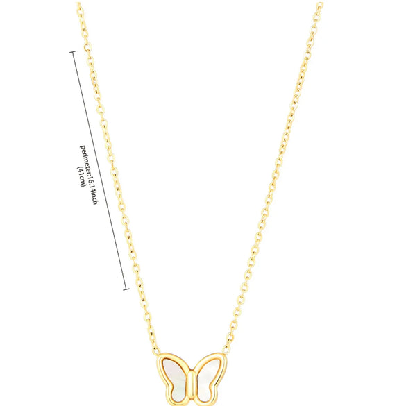 Elegant Simple Style Classic Style Butterfly Stainless Steel Plating Inlay Shell 14k Gold Plated Pendant Necklace