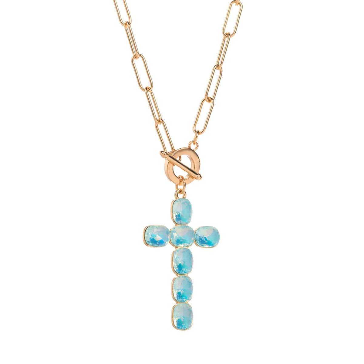 Elegant Simple Style Classic Style Cross Alloy Toggle Inlay Glass Women's Pendant Necklace