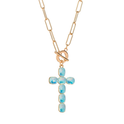 Elegant Simple Style Classic Style Cross Alloy Toggle Inlay Glass Women's Pendant Necklace