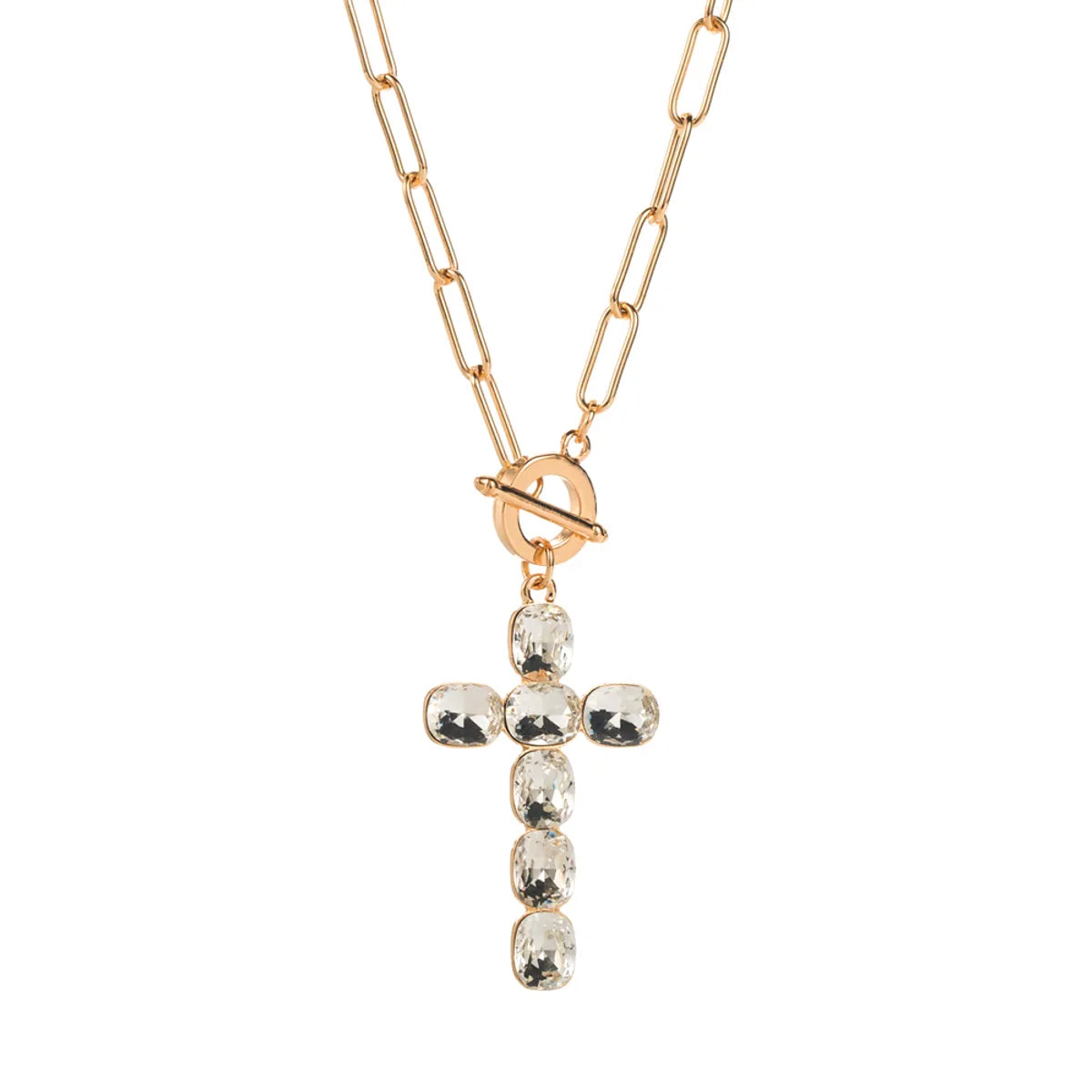 Elegant Simple Style Classic Style Cross Alloy Toggle Inlay Glass Women's Pendant Necklace