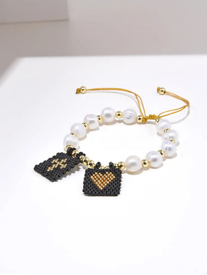 Elegant Simple Style Classic Style Cross Heart Shape Freshwater Pearl Plating Gold Plated Women's Bracelets