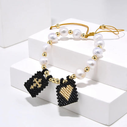 Elegant Simple Style Classic Style Cross Heart Shape Freshwater Pearl Plating Gold Plated Women's Bracelets