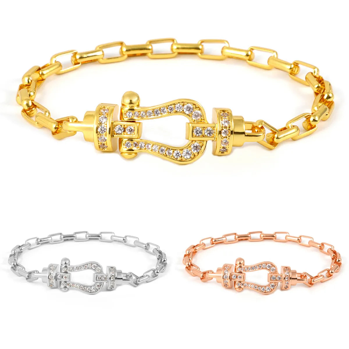 Elegant Simple Style Classic Style Geometric Copper Plating Inlay Artificial Gemstones Bracelets