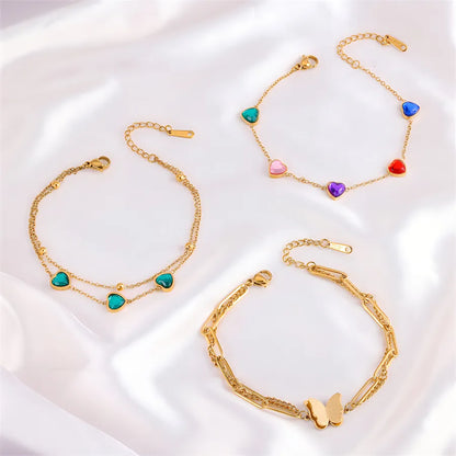 Elegant Simple Style Classic Style Heart Shape Butterfly Zircon Alloy Copper Wholesale Bracelets