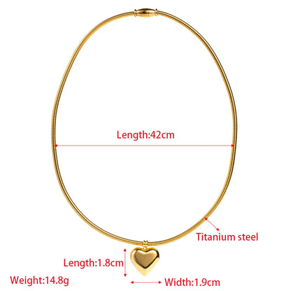 Elegant Simple Style Classic Style Heart Shape Stainless Steel Titanium Steel Plating Inlay Glass 24k Gold Plated Pendant Necklace