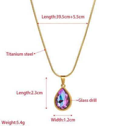 Elegant Simple Style Classic Style Heart Shape Stainless Steel Titanium Steel Plating Inlay Glass 24k Gold Plated Pendant Necklace