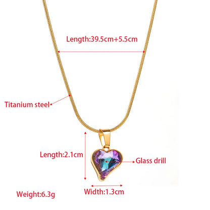 Elegant Simple Style Classic Style Heart Shape Stainless Steel Titanium Steel Plating Inlay Glass 24k Gold Plated Pendant Necklace