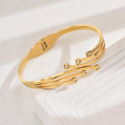 Elegant Simple Style Classic Style Round 201 Stainless Steel 18K Gold Plated Shell Zircon Bangle In Bulk