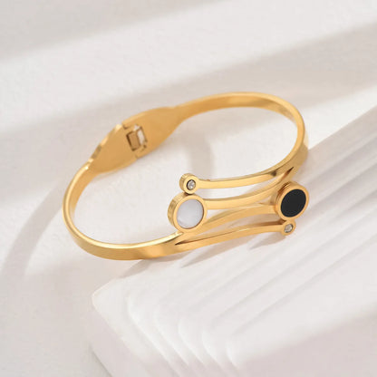 Elegant Simple Style Classic Style Round 201 Stainless Steel 18K Gold Plated Shell Zircon Bangle In Bulk