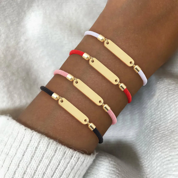 Elegant Simple Style Classic Style Customization Laser Engraving Solid Color 304 Stainless Steel Nylon Cord String String Bracelets Wholesale