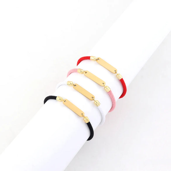 Elegant Simple Style Classic Style Customization Laser Engraving Solid Color 304 Stainless Steel Nylon Cord String String Bracelets Wholesale
