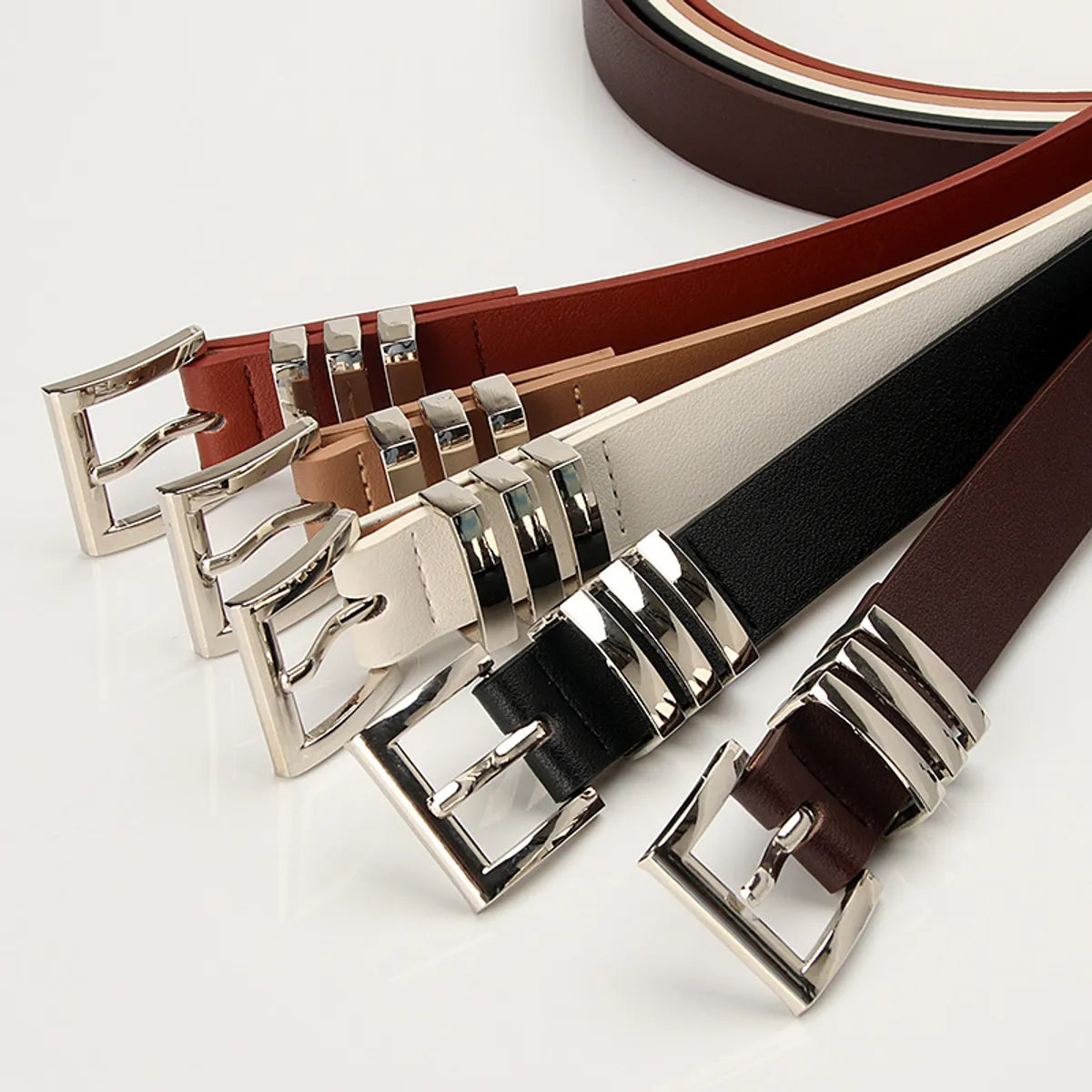 Elegant Simple Style Classic Style Solid Color Pu Leather Plating Women'S Leather Belts