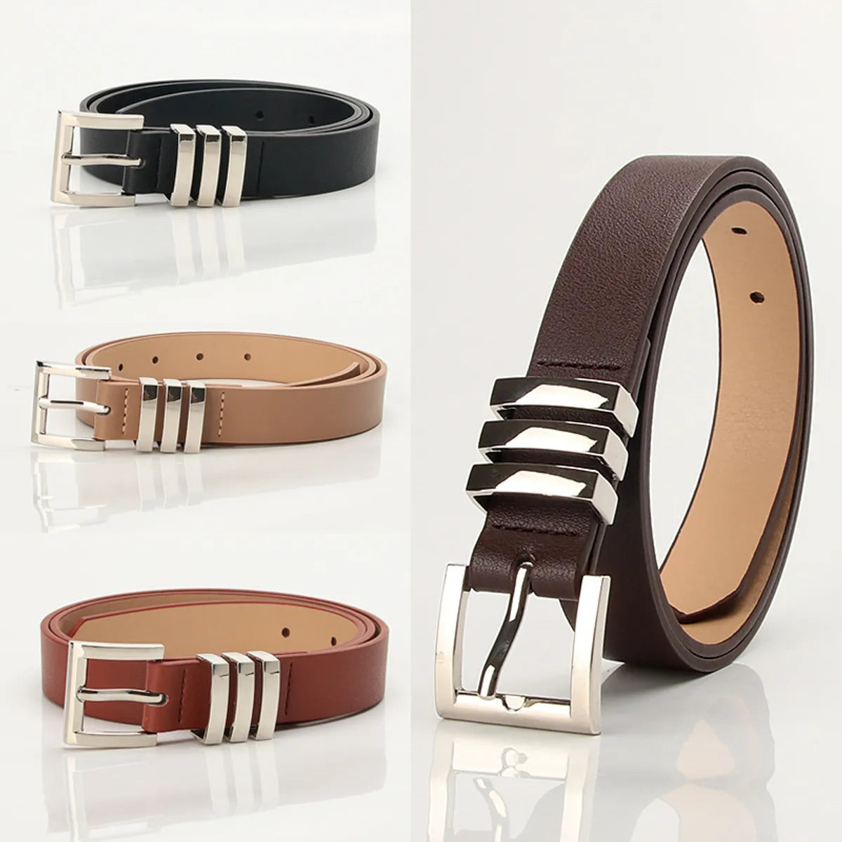 Elegant Simple Style Classic Style Solid Color Pu Leather Plating Women'S Leather Belts