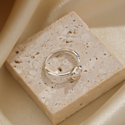 Elegant Simple Style Color Block Copper Plating Inlay Natural Stone Pearl 18k Gold Plated Rings