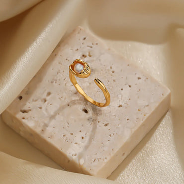 Elegant Simple Style Color Block Copper Plating Inlay Natural Stone Pearl 18k Gold Plated Rings