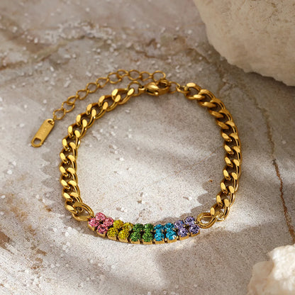 Elegant Simple Style Colorful 304 Stainless Steel Zircon Bracelets In Bulk