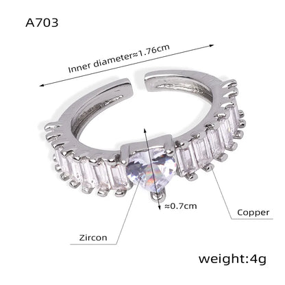 Elegant Simple Style Commute Heart Shape Copper Inlay Zircon Open Rings