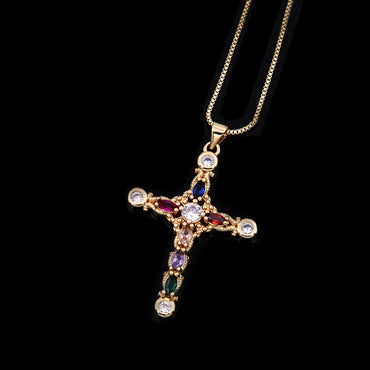 Elegant Simple Style Cross Copper 18k Gold Plated Zircon Pendant Necklace In Bulk