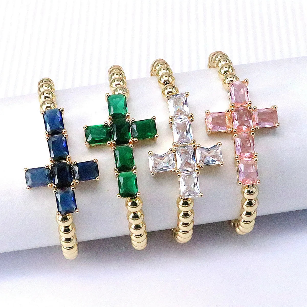 Elegant Simple Style Cross Copper Plating Inlay Zircon Gold Plated Bracelets