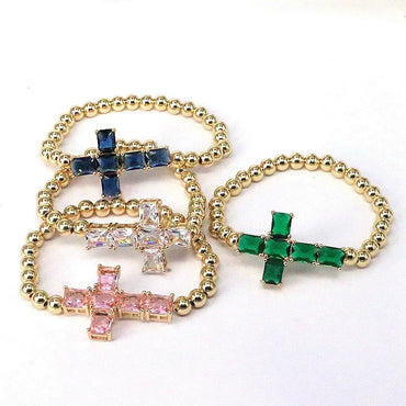 Elegant Simple Style Cross Copper Plating Inlay Zircon Gold Plated Bracelets