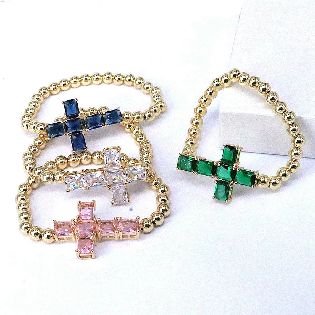 Elegant Simple Style Cross Copper Plating Inlay Zircon Gold Plated Bracelets