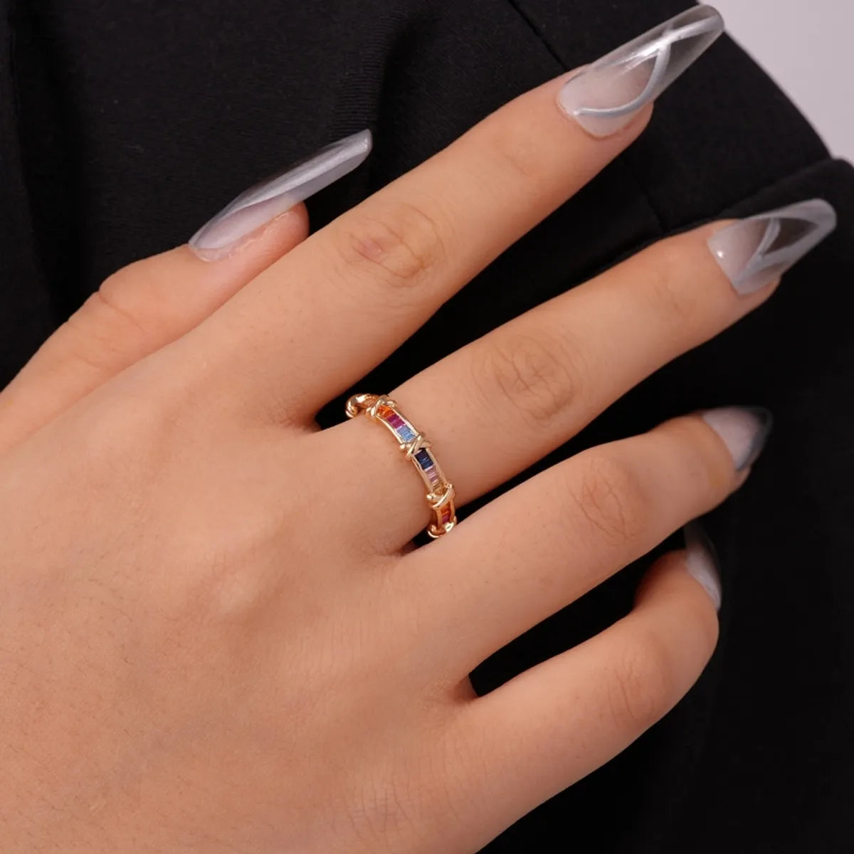 Elegant Simple Style Cross Copper Plating Inlay Zircon Gold Plated Open Rings