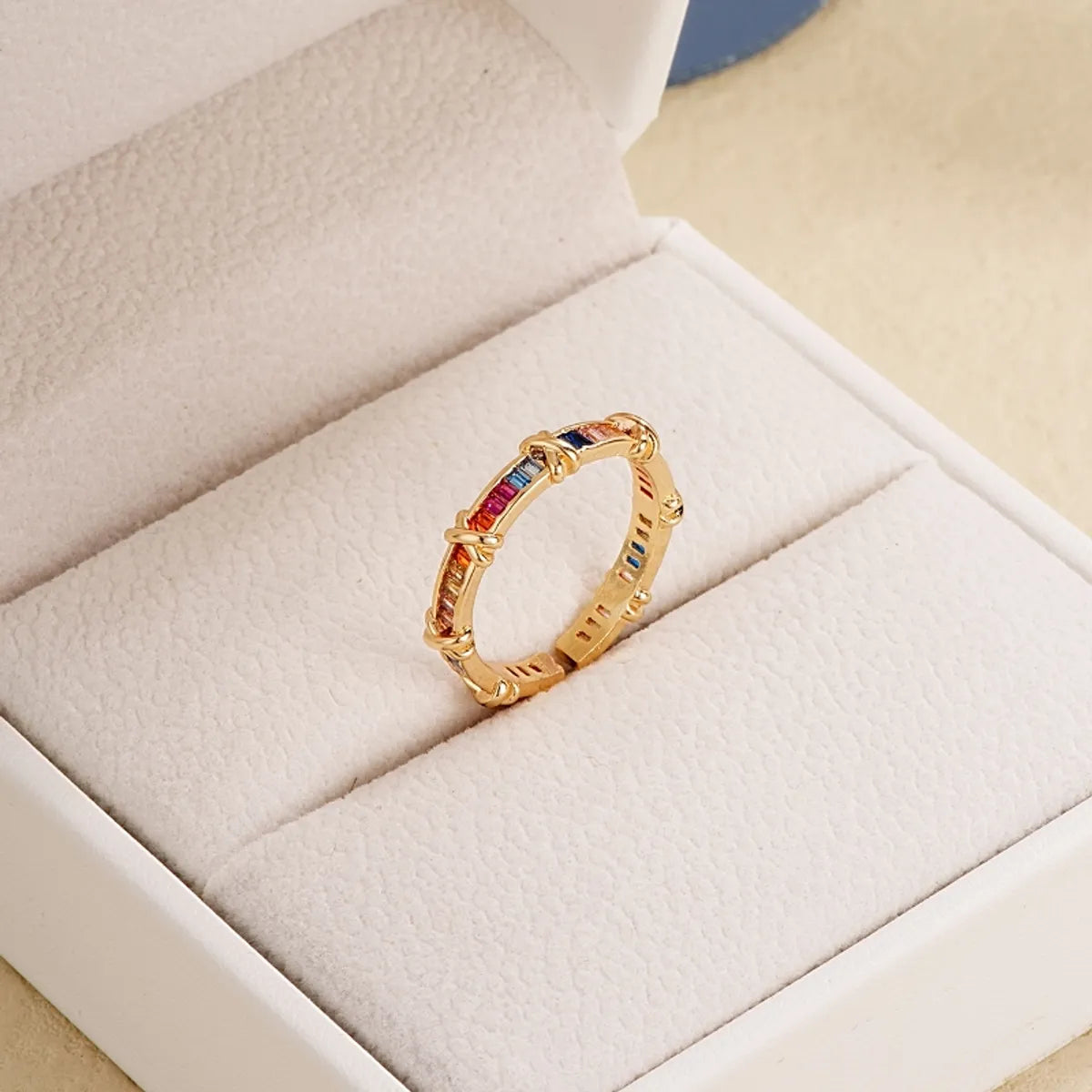 Elegant Simple Style Cross Copper Plating Inlay Zircon Gold Plated Open Rings