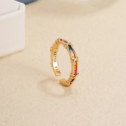 Elegant Simple Style Cross Copper Plating Inlay Zircon Gold Plated Open Rings