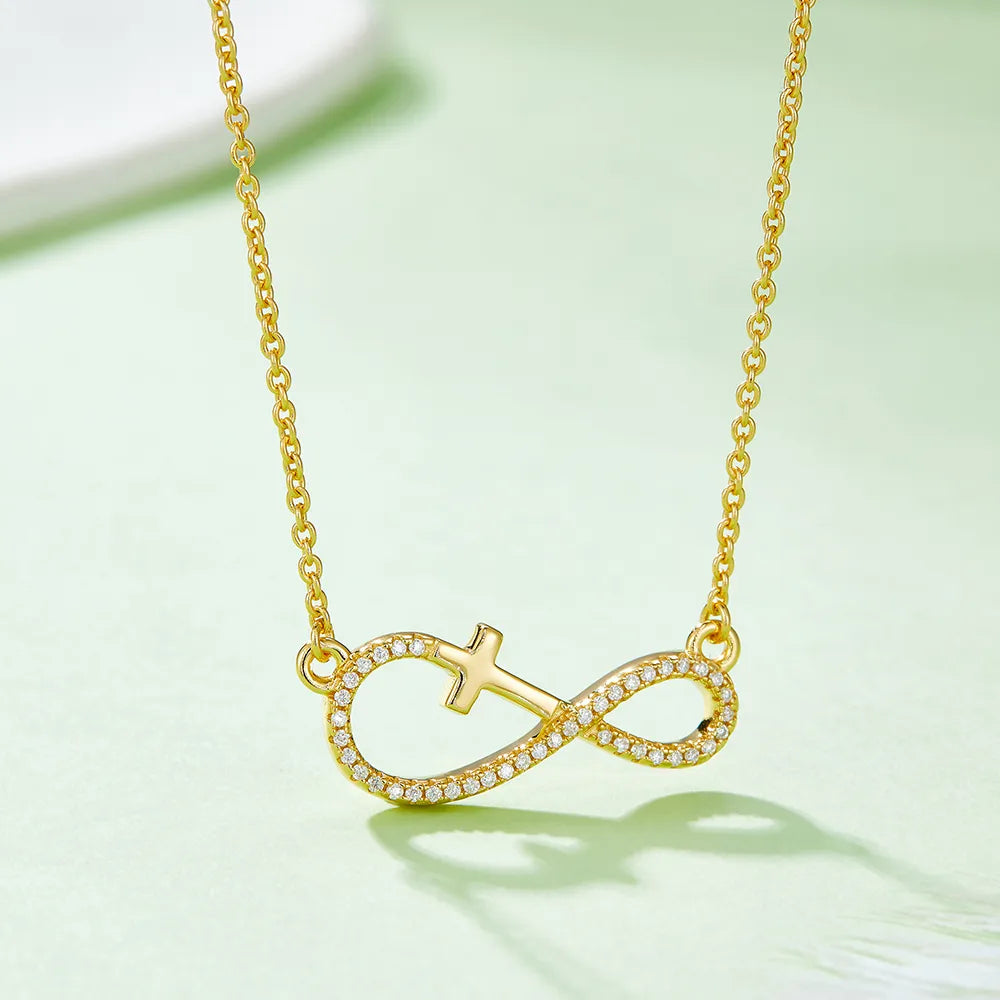 Elegant Simple Style Cross Infinity Sterling Silver Plating Inlay Moissanite Rose Gold Plated Gold Plated Silver Plated Necklace