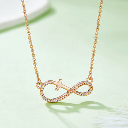 Elegant Simple Style Cross Infinity Sterling Silver Plating Inlay Moissanite Rose Gold Plated Gold Plated Silver Plated Necklace