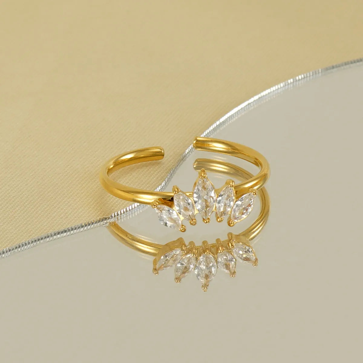 Elegant Simple Style Crown Stainless Steel Inlay Zircon 18k Gold Plated Open Rings