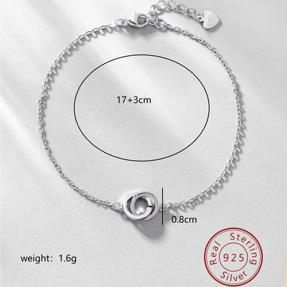 Elegant Simple Style Double Ring Sterling Silver Plating Bracelets