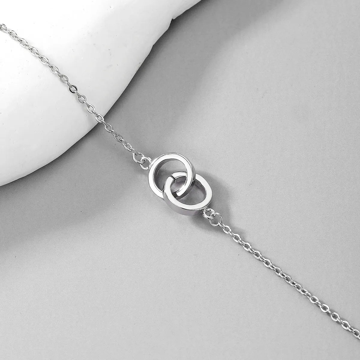 Elegant Simple Style Double Ring Sterling Silver Plating Bracelets