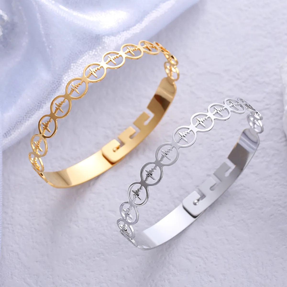 Elegant Simple Style Electrocardiogram Stainless Steel Plating Bangle