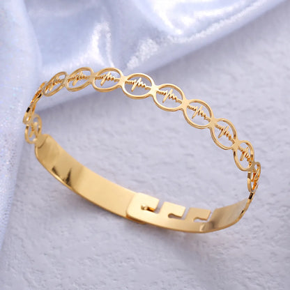 Elegant Simple Style Electrocardiogram Stainless Steel Plating Bangle