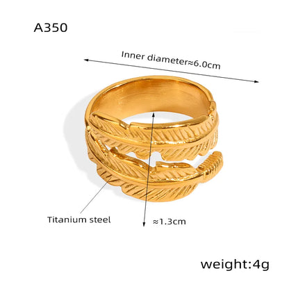 Wholesale Jewelry Elegant Simple Style Feather Titanium Steel 18K Gold Plated Plating Rings Bracelets