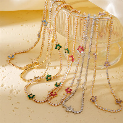 Elegant Simple Style Flower Copper Zircon Necklace In Bulk