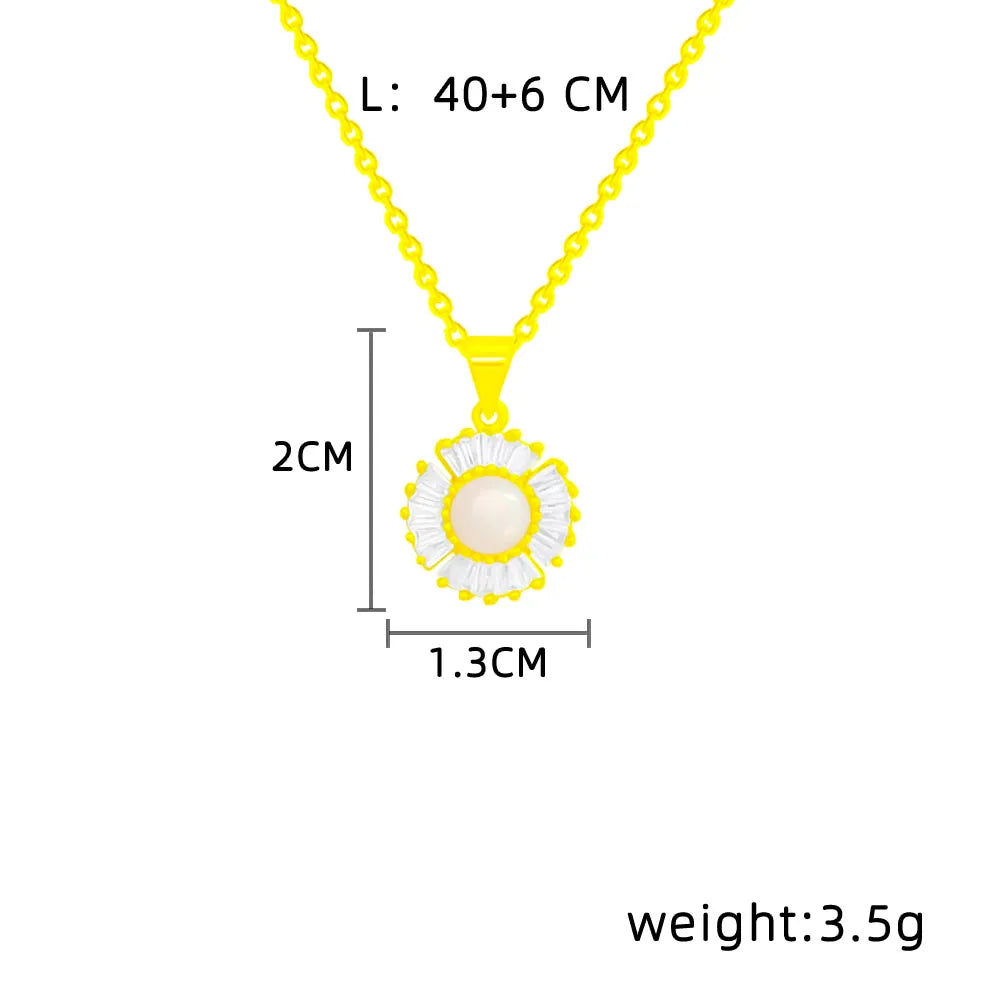 Wholesale Jewelry Elegant Simple Style Flower Titanium Steel Artificial Pearls Zircon Plating Inlay Pendant Necklace