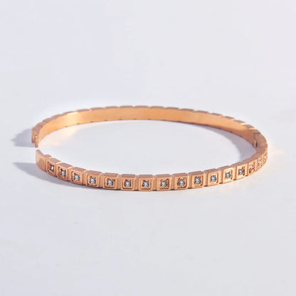 Elegant Simple Style Geometric 304 Stainless Steel 18K Gold Plated White Gold Plated Gold Plated Zircon Bangle In Bulk