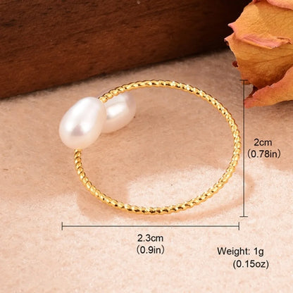 Elegant Simple Style Geometric Copper Plating Inlay Freshwater Pearl 18k Gold Plated Open Rings