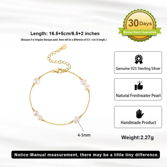 Elegant Simple Style Geometric Freshwater Pearl Sterling Silver Plating 14k Gold Plated Bracelets
